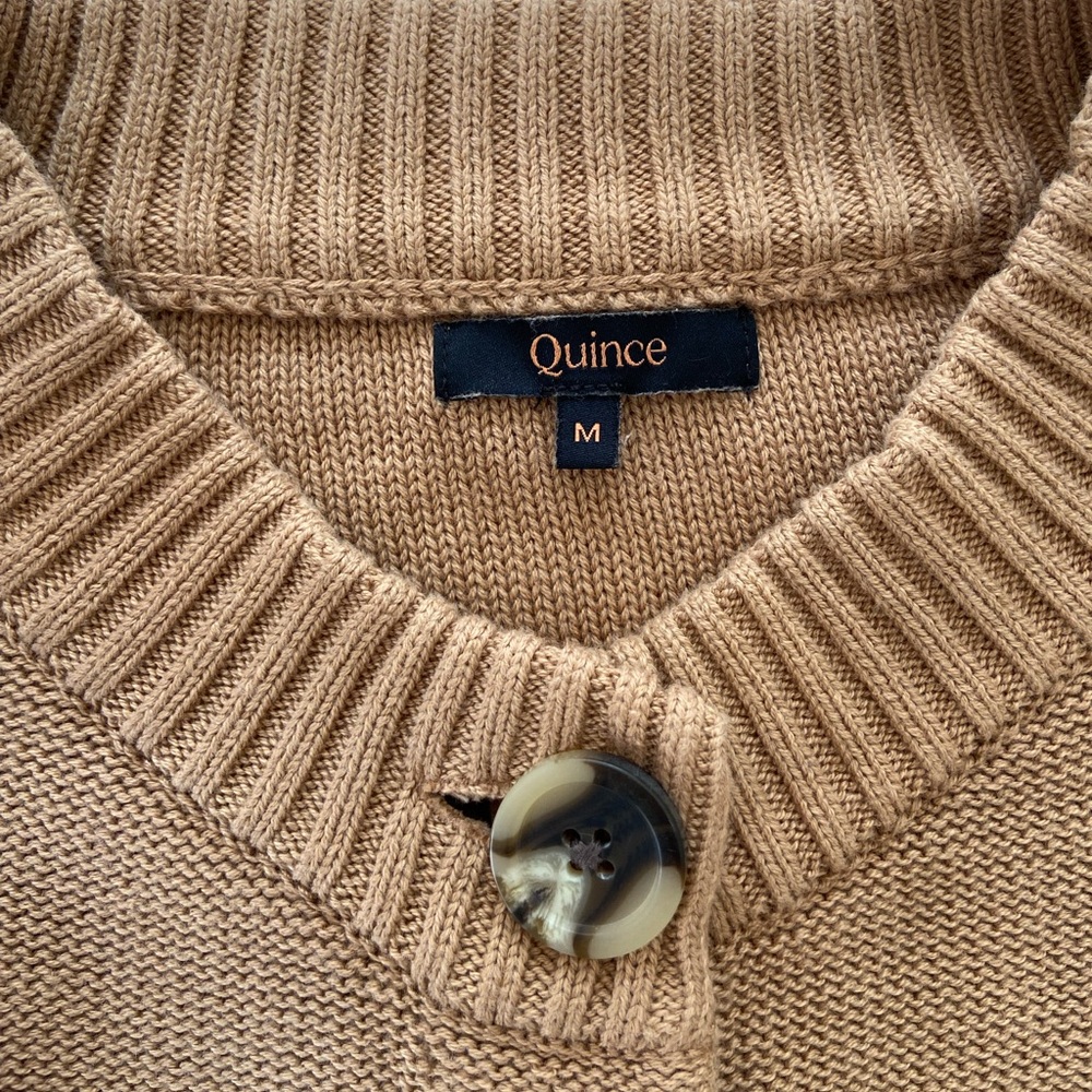 Quince Organic Cotton Cropped Cardigan Sweater Camel Brown Faux Horn Button Sz M - Picture 12 of 16